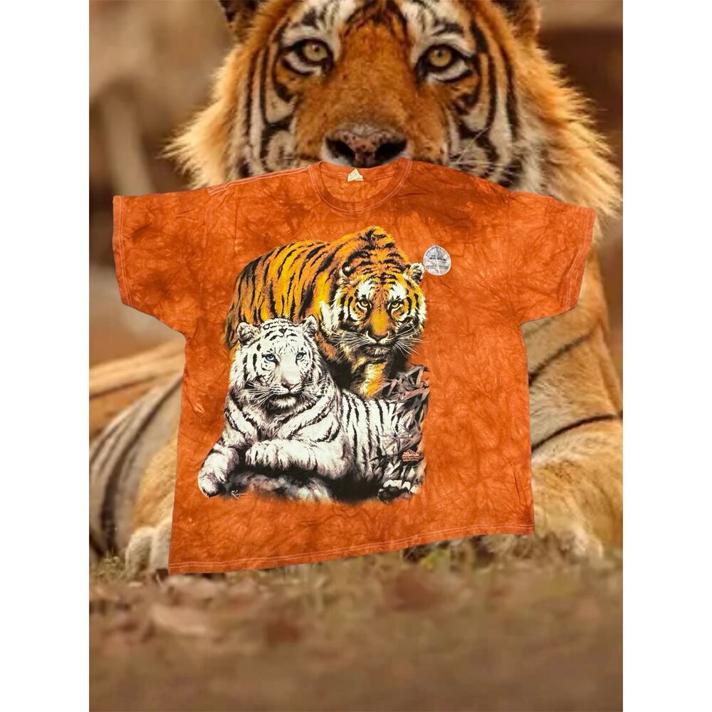 The Mountain 2001 Big Cats Vintage Tie-Dye T-Shirt White Tiger Size 3XL